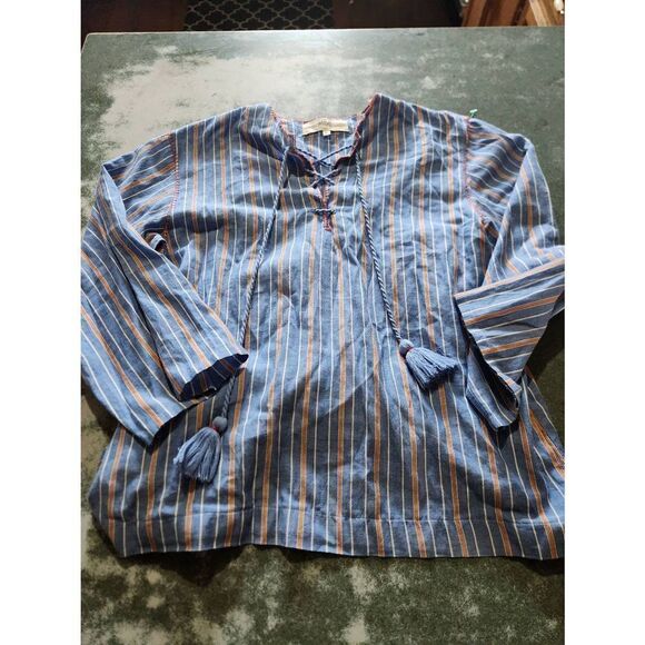Vanessa Bruno blue striped tie neck Peasant Blouse sz 36 (US 4) - Picture 2 of 5